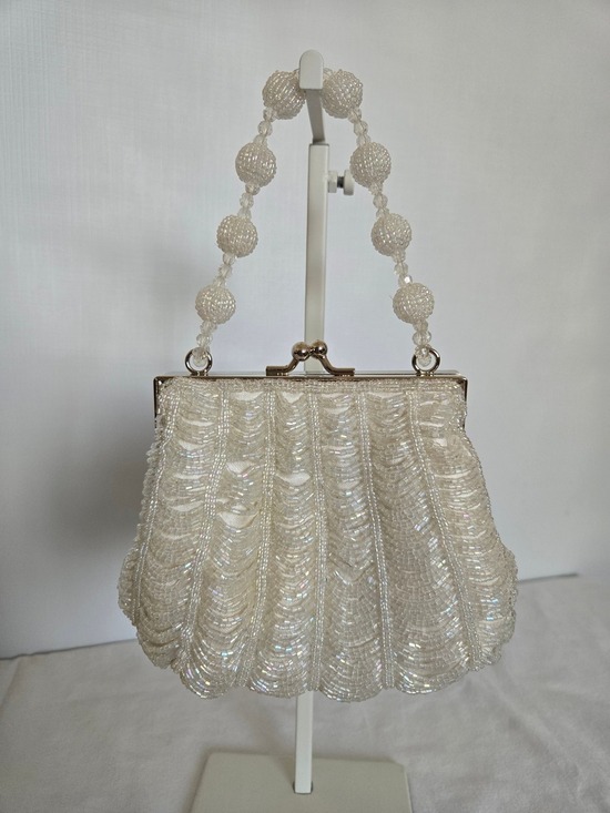 Source Unknown Handbags - CLUTCH CROSSBODY BAG WHITE BEADED IRIDESCENT BRIDAL WEDDING FORMAL EVENING
